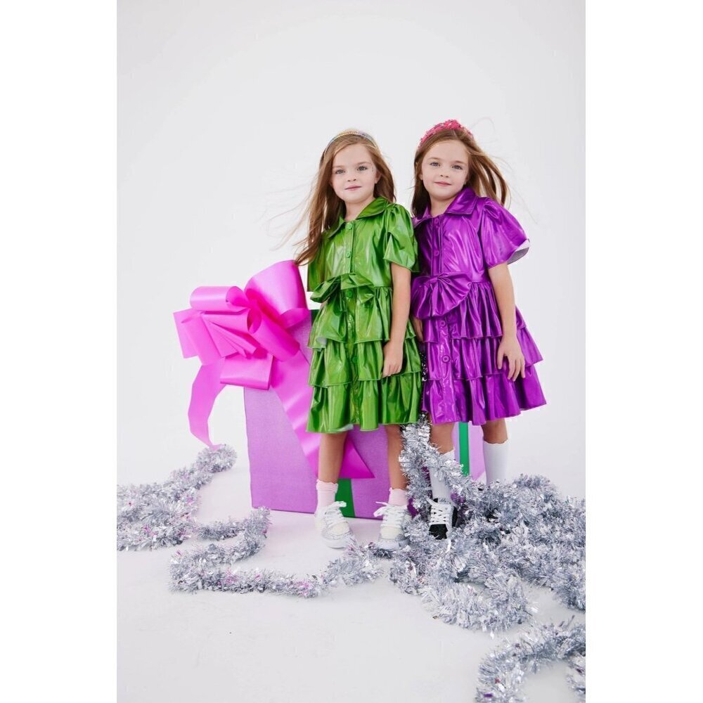 NWT Lola + The Boys iridescent emerald bow dress size 2